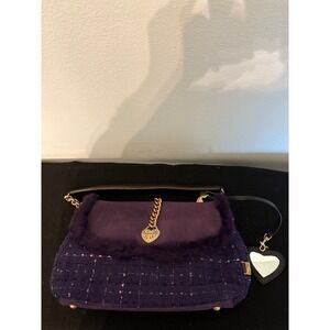 Lollipops Paris Shoulder Bag Womens Medium Purple Excellent Tweed Faux Fur Heart